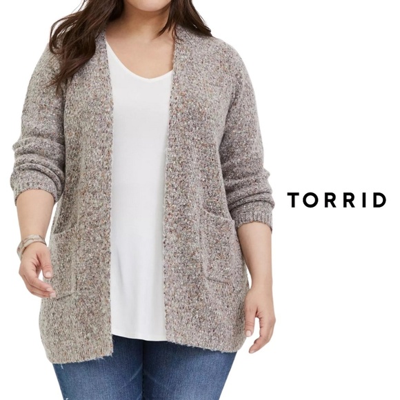 TORRID Grey & Colorful Marled Woolen Fuzzy Knit Cardigan - Size 3X - Picture 1 of 14